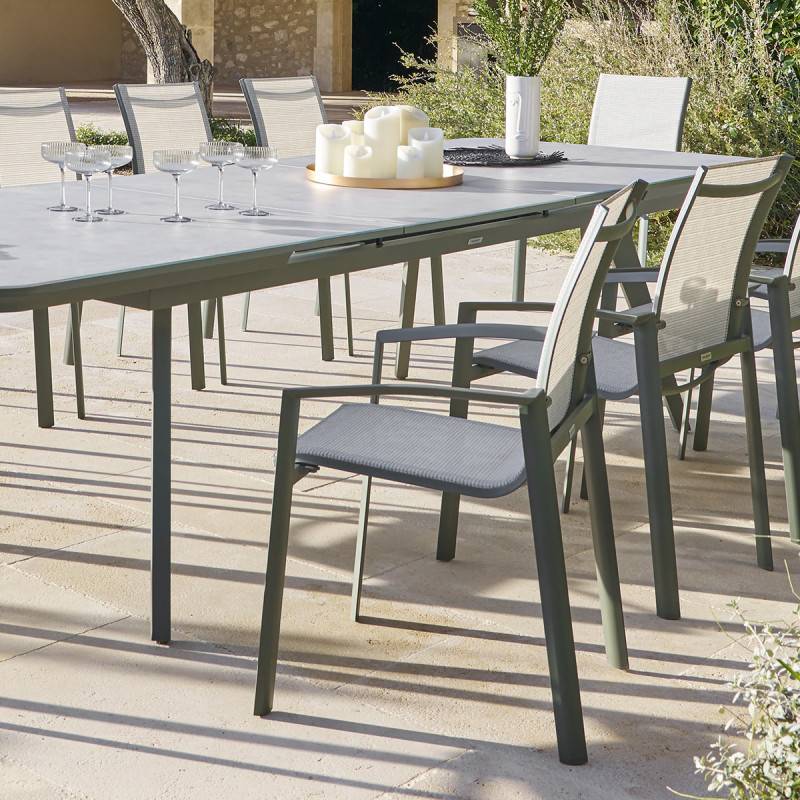 Hesperide - Fauteuil de jardin empilable "Axant" vert olive & vert laurier aluminium et texaline Hespéride - Image 5