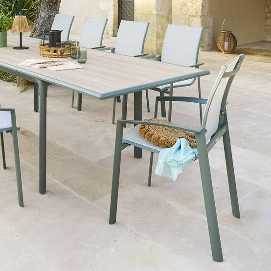 Hesperide - Fauteuil de jardin empilable "Axant" vert olive & vert laurier aluminium et texaline Hespéride - Image 1