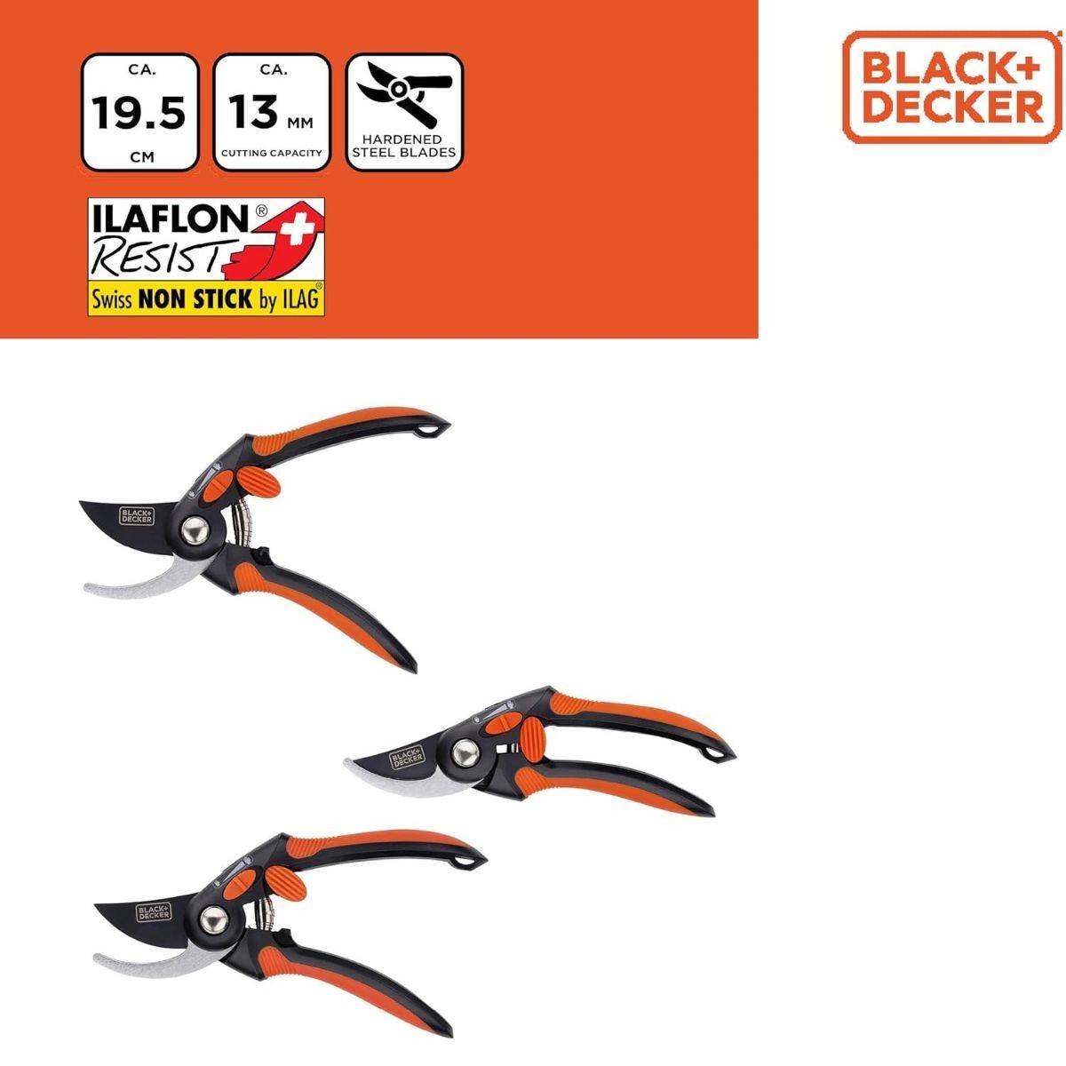 Sécateur de jardin 19.5cm Lame acier haute qualité Revetement anti-adhésif Coupe 13mm Black et Decker - Imagen 6