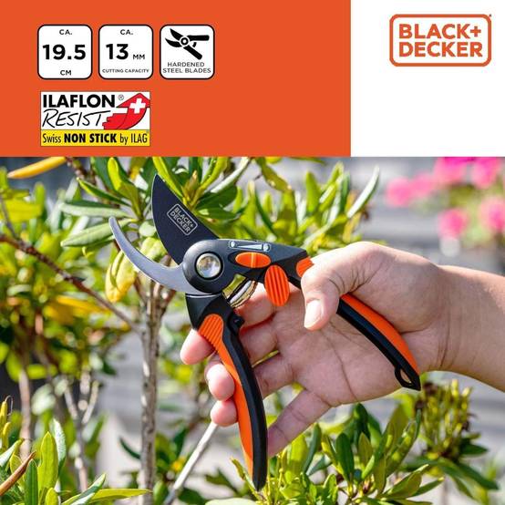 Sécateur de jardin 19.5cm Lame acier haute qualité Revetement anti-adhésif Coupe 13mm Black et Decker - Imagen 4
