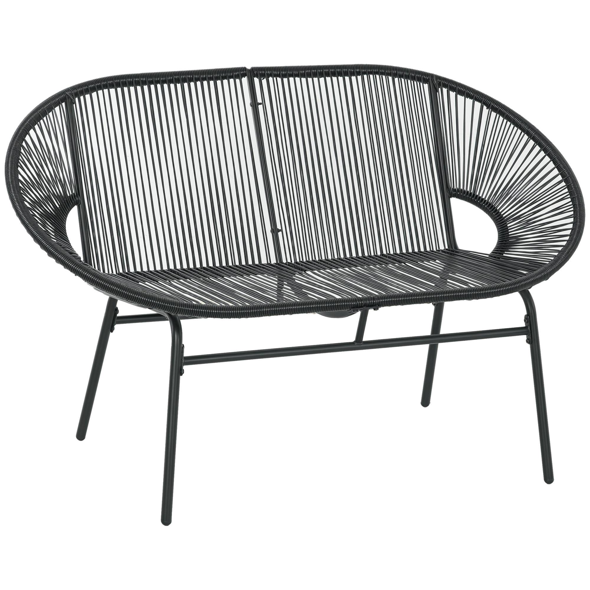 Banquette de jardin résine tressée noir 132 x 72 x 83 cm - PANGIVO - Image 1