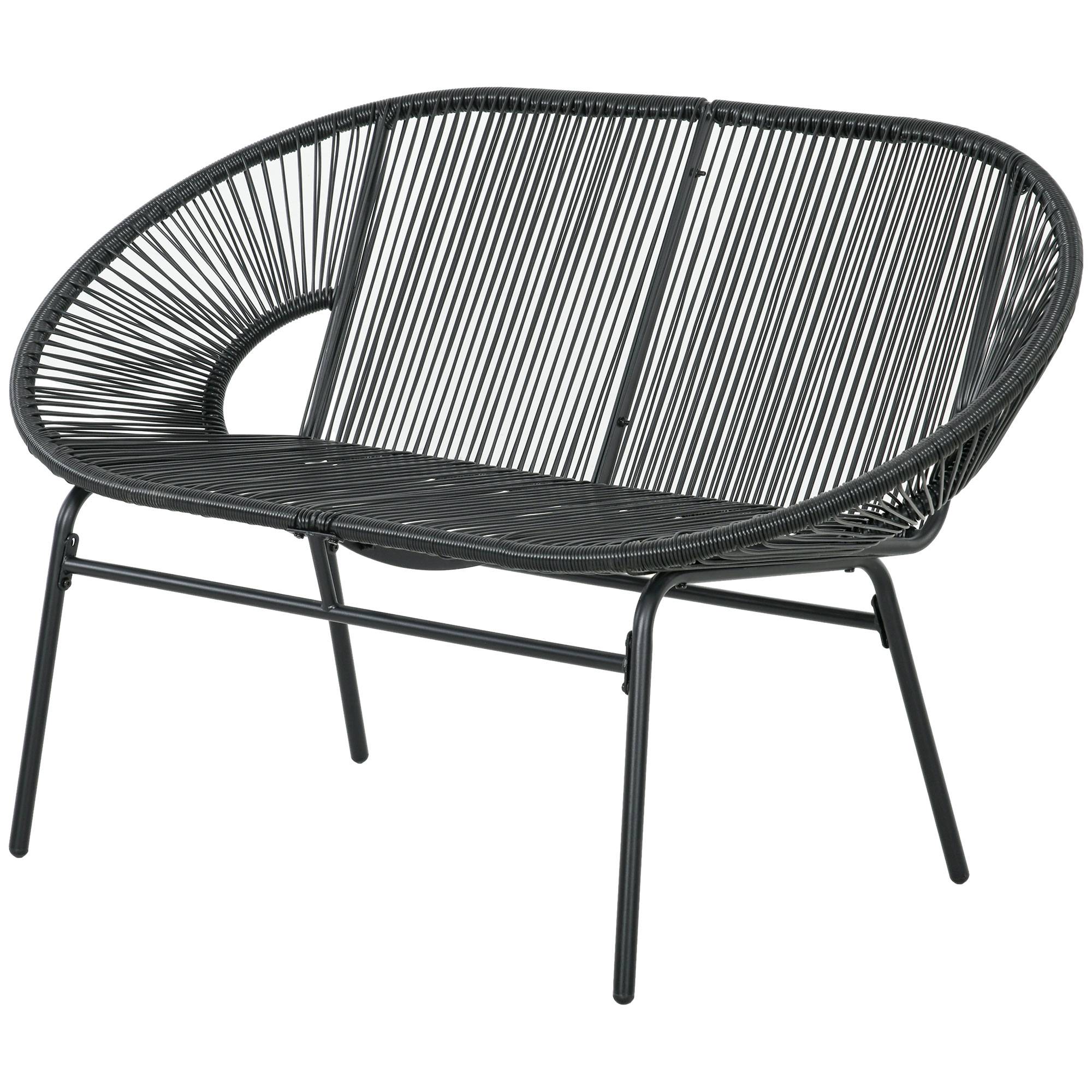 Banquette de jardin résine tressée noir 132 x 72 x 83 cm - PANGIVO - Image 2
