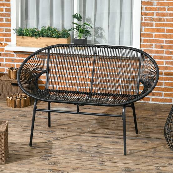 Banquette de jardin résine tressée noir 132 x 72 x 83 cm - PANGIVO - Image 3