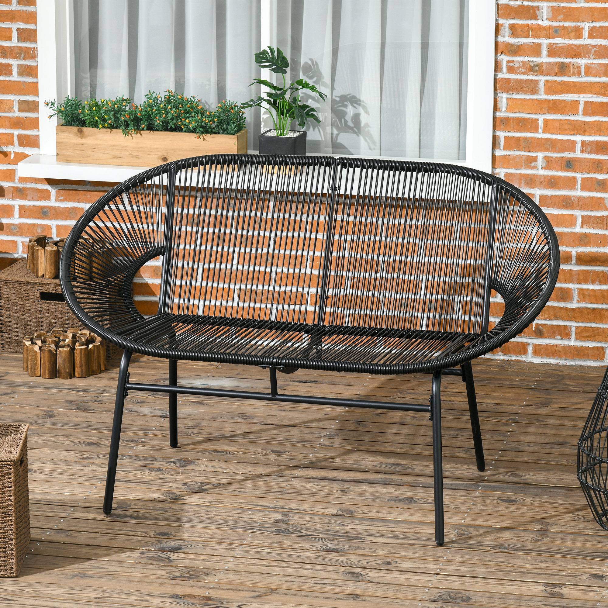 Banquette de jardin résine tressée noir 132 x 72 x 83 cm - PANGIVO - Image 3