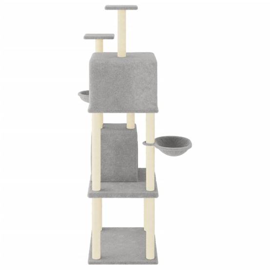 Arbre à chat bois d'ingénierie et peluche gris clair 103.5 x 90 x 180 cm - PANGIVO - Image 4