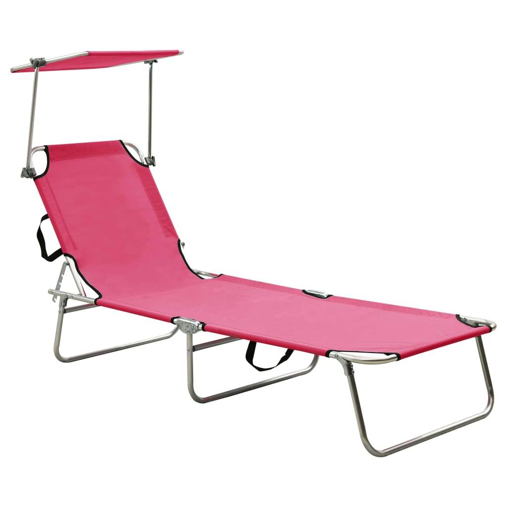 Maison Chic - Bain de soleil pliable - Transat - Chaise longue avec auvent rose aluminium - MEUBLE PRO - Image 2