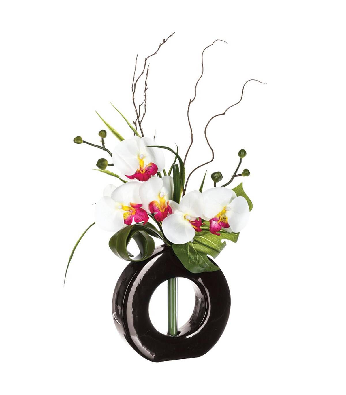 Composition florale artificielle d'orchidées avec vase céramique H 44 cm - Imagen 1