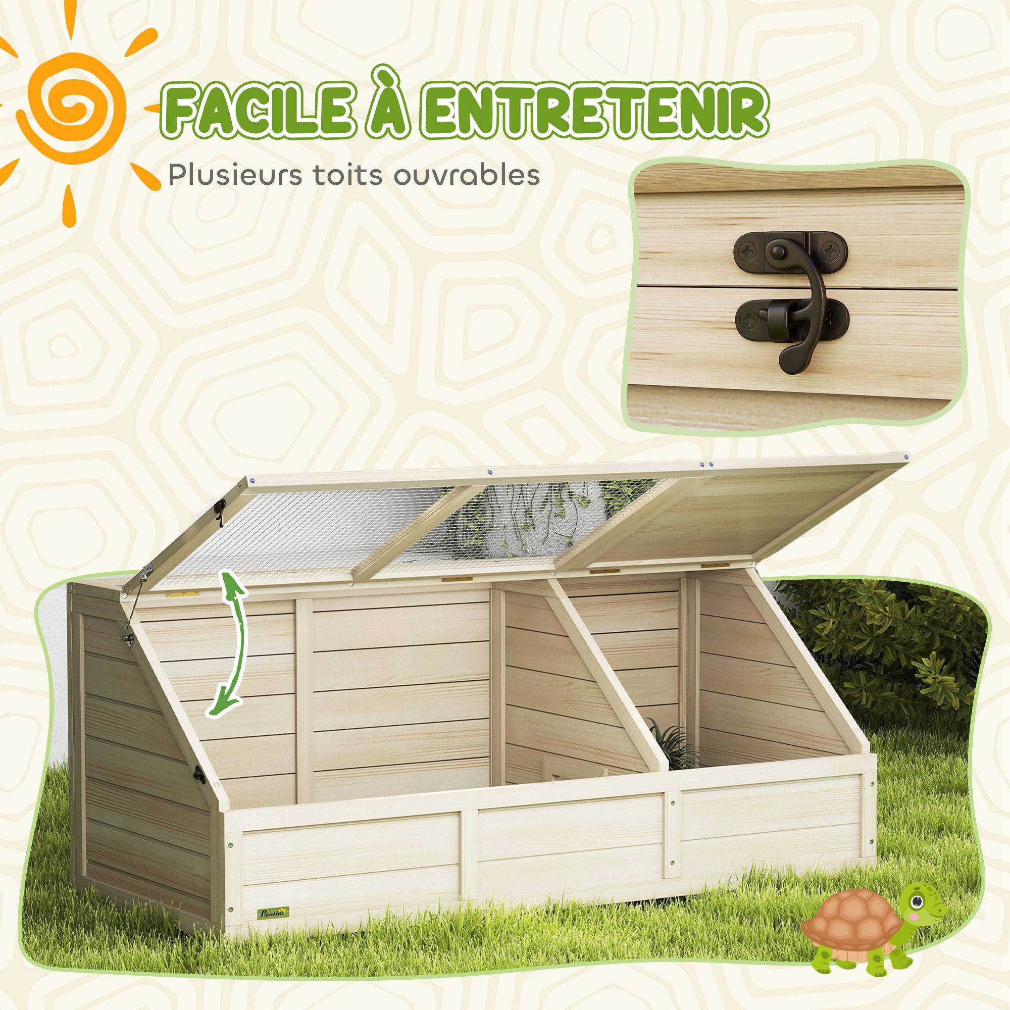 Enclos pour tortue bois naturel 120 x 55 x 50 cm - PANGIVO - Image 9