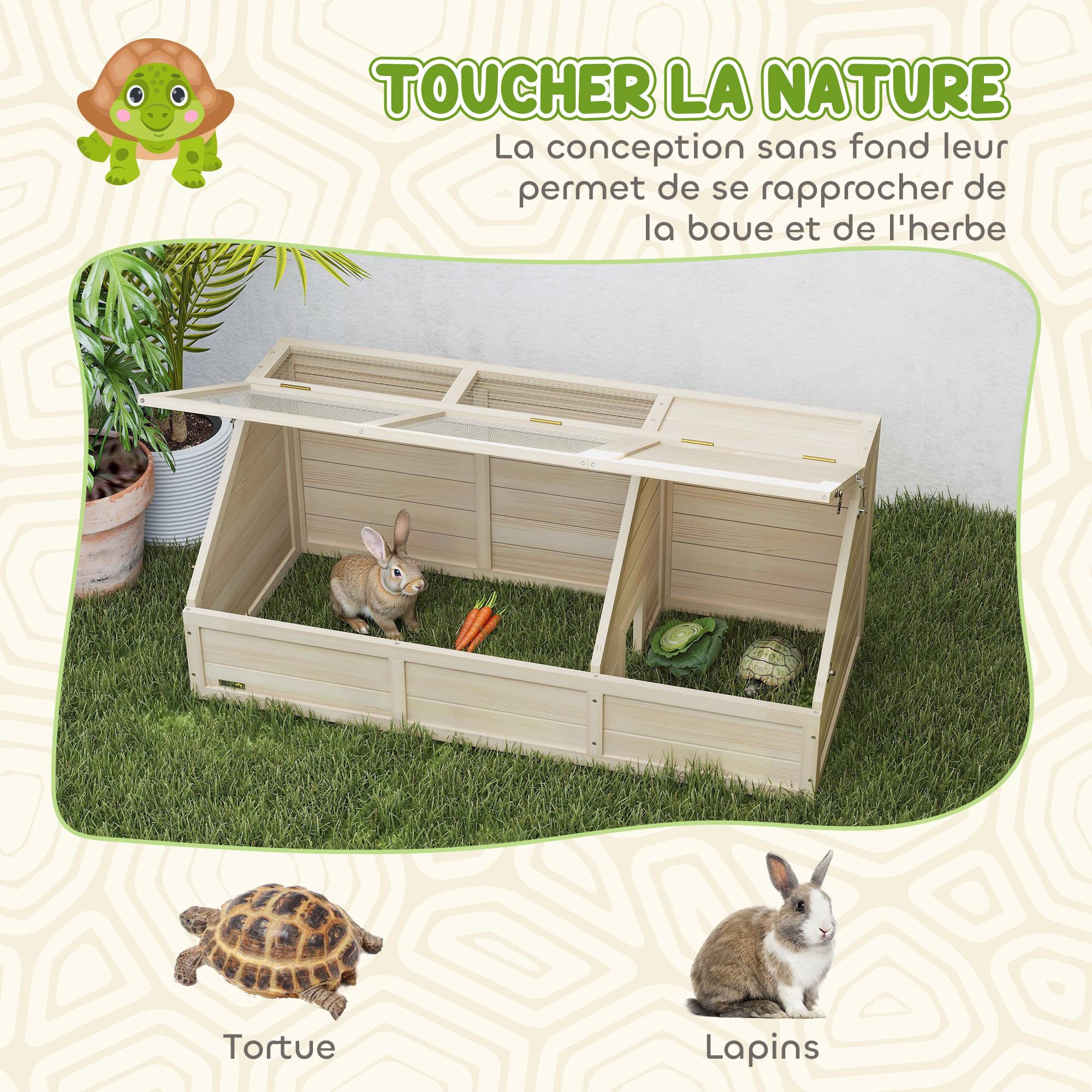 Enclos pour tortue bois naturel 120 x 55 x 50 cm - PANGIVO - Image 7