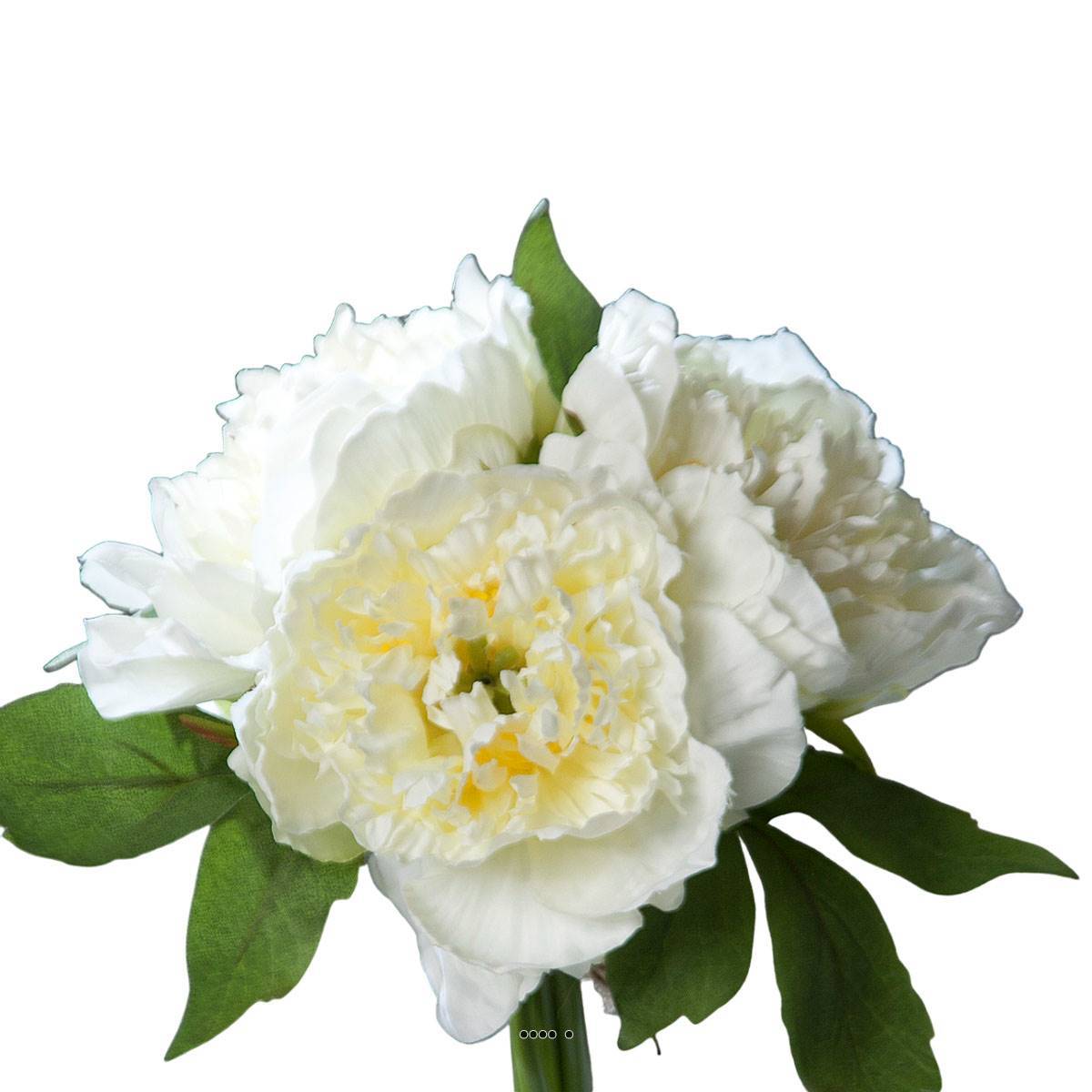 Artificielles - Bouquet de 3 Pivoines Crème épanouies factice Corde et feuillage H26cm - couleur: Crème - Imagen 2