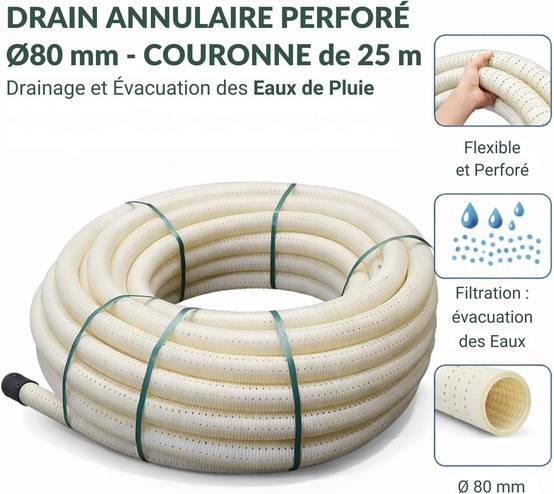 Jardibric - Jardibric - Drain Annulaire Perforé (Ø 80 mm x 25 mètres) - Évacuation Efficace des Eaux de Pluie avec Visibilité Accrue - Image 2