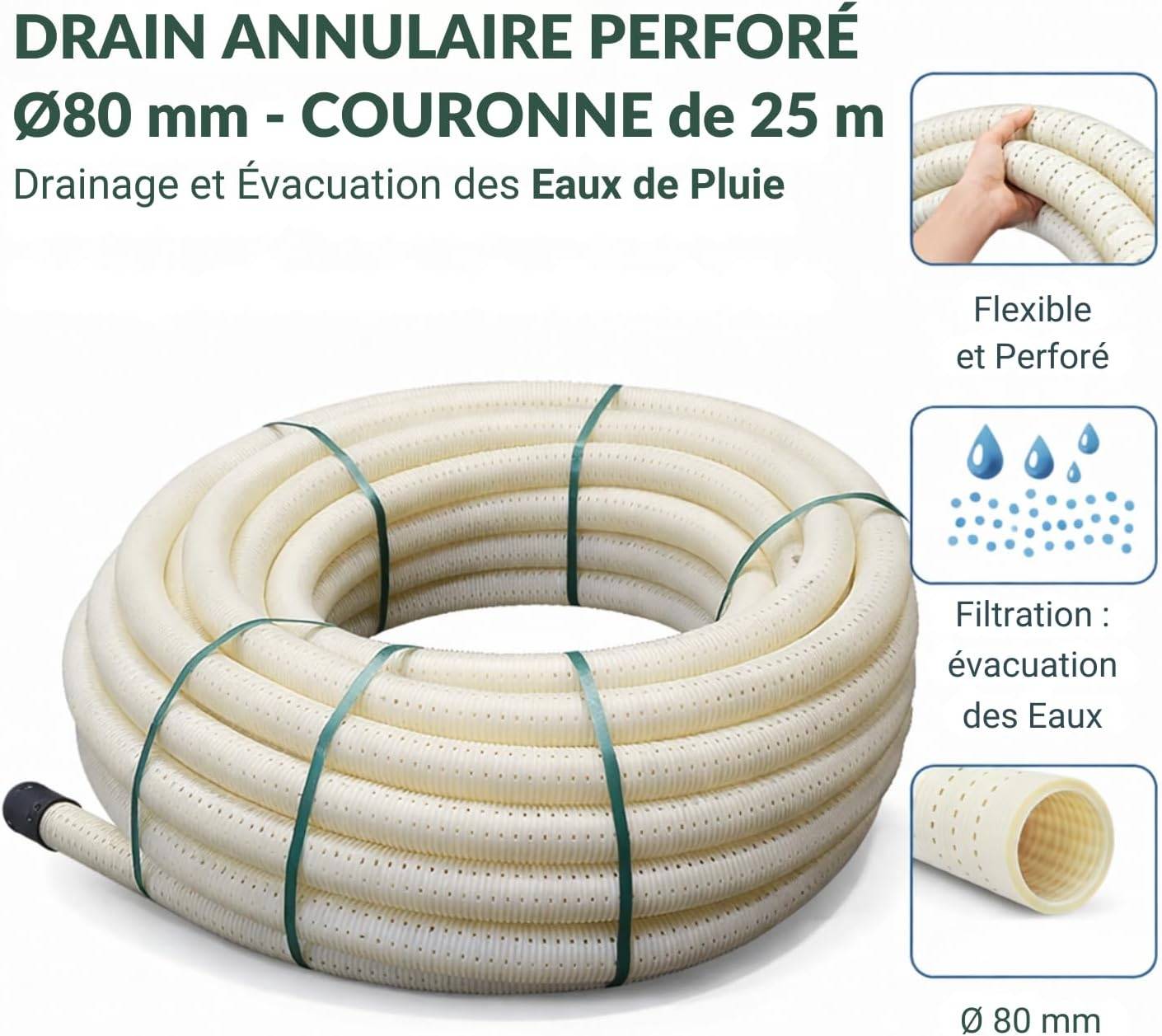 Jardibric - Jardibric - Drain Annulaire Perforé (Ø 80 mm x 25 mètres) - Évacuation Efficace des Eaux de Pluie avec Visibilité Accrue - Image 2