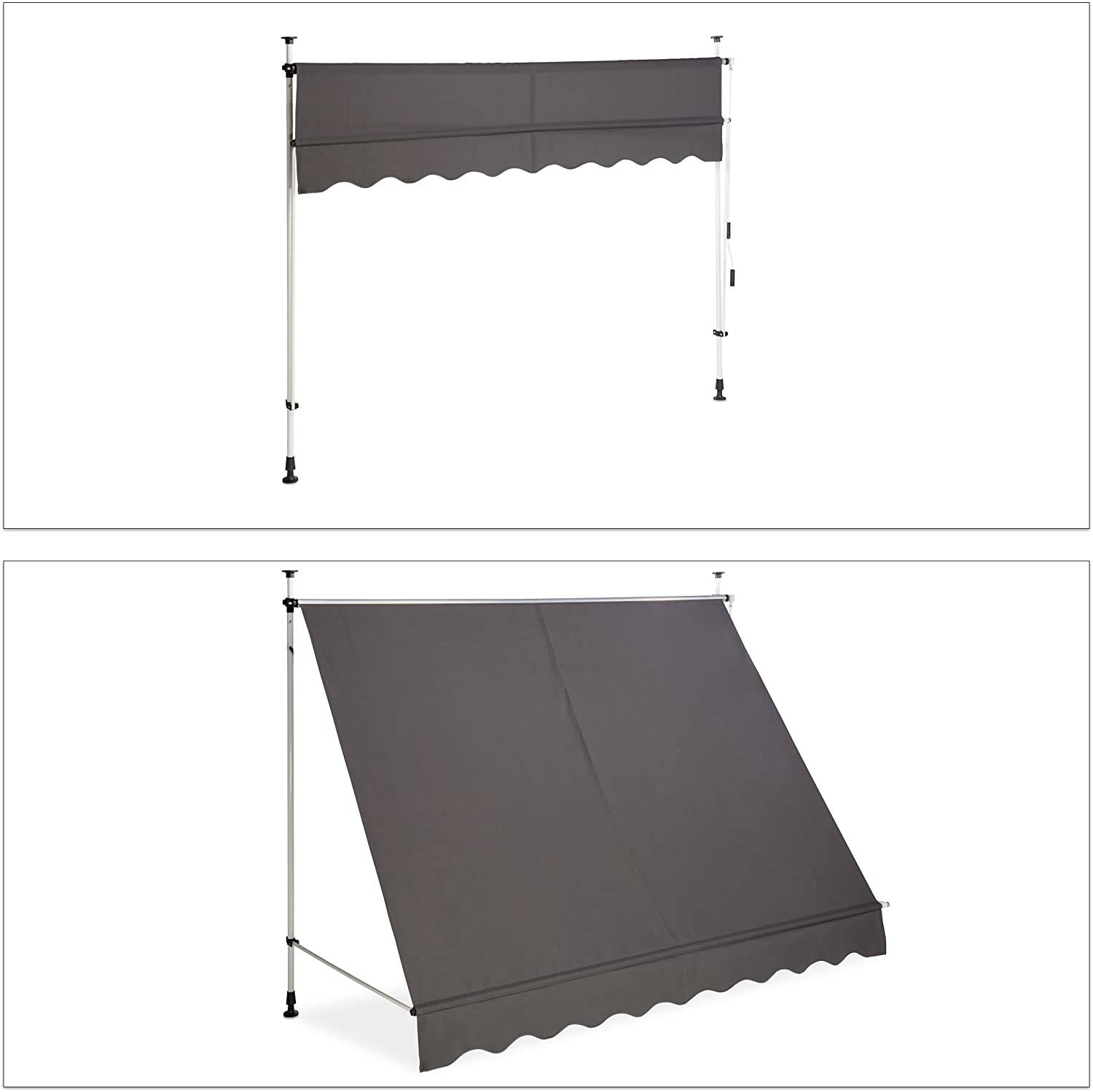 Helloshop26 - Store banne télescopique de balcon manivelle hauteur réglable résistant uv polyester acier 250 x 120 cm gris - Imagen 2