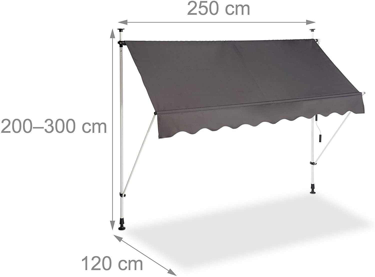Helloshop26 - Store banne télescopique de balcon manivelle hauteur réglable résistant uv polyester acier 250 x 120 cm gris - Imagen 1