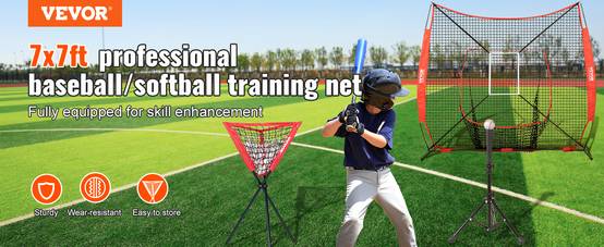 VEVOR Filet entraînement baseball 244x211 cm, 12 balles, tee, collecteur. - Image 9