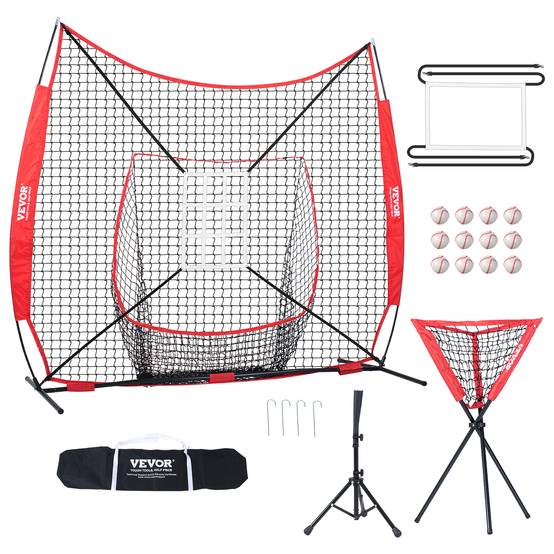 VEVOR Filet entraînement baseball 244x211 cm, 12 balles, tee, collecteur. - Image 1
