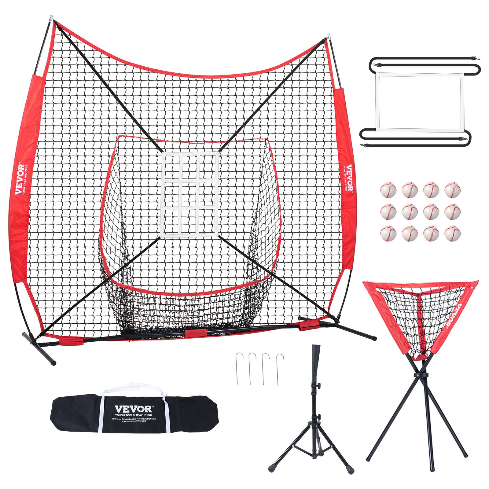 VEVOR Filet entraînement baseball 244x211 cm, 12 balles, tee, collecteur. - Image 1
