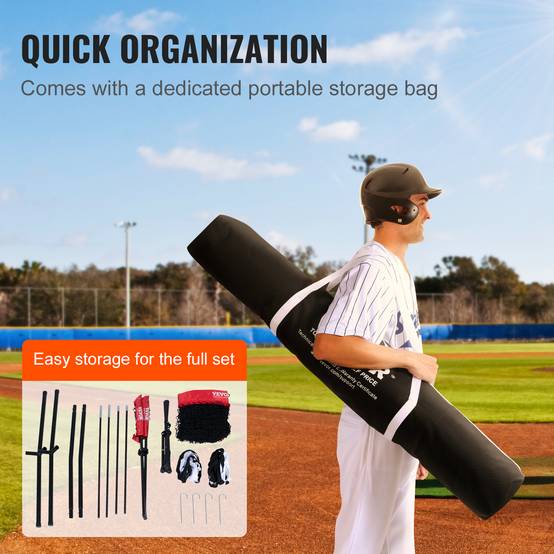 VEVOR Filet entraînement baseball 244x211 cm, 12 balles, tee, collecteur. - Image 6
