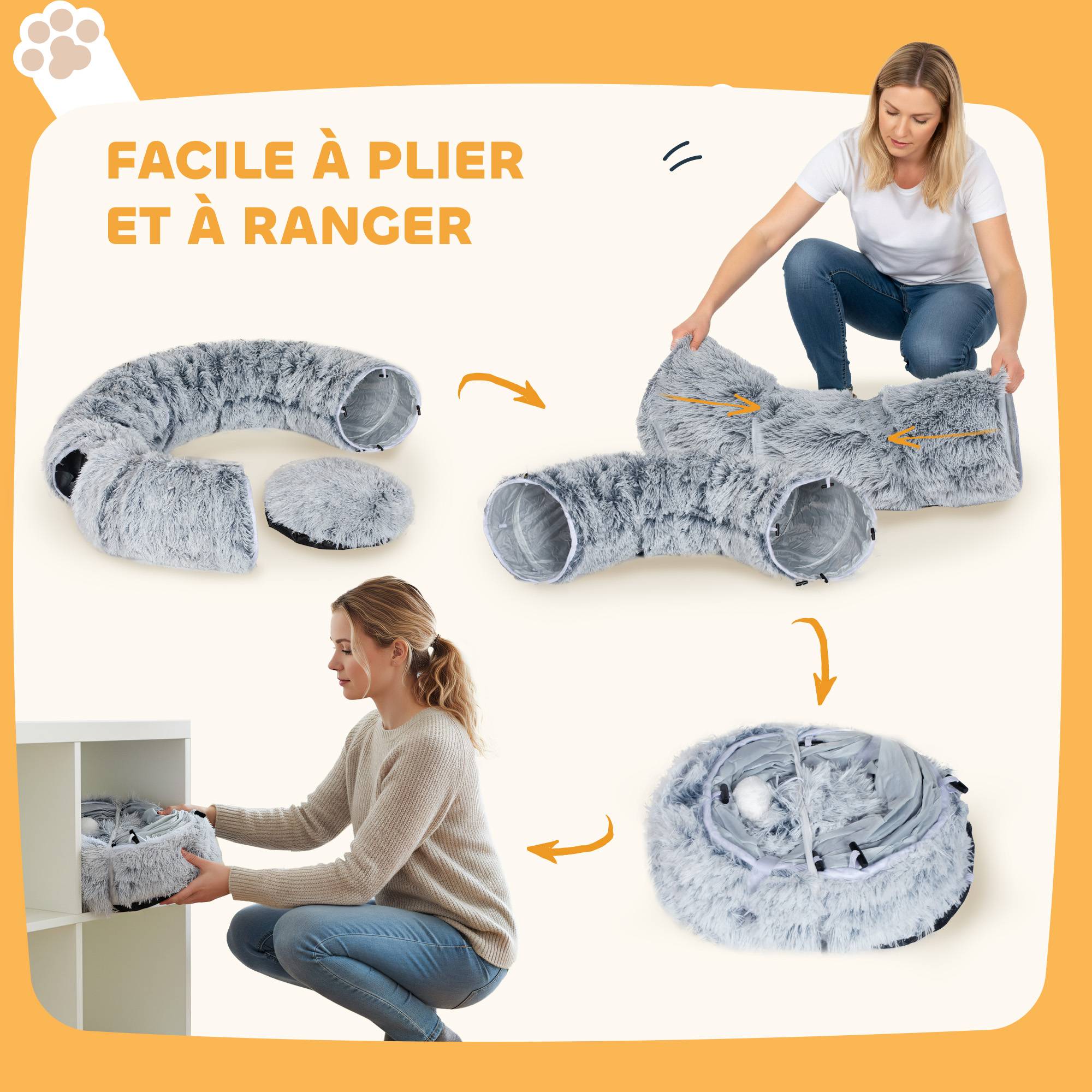 Sans Marque - Tunnel pour Chat Intérieur avec Lit de Chat en Forme de Donut, Coussin Circulaire Lavable, 90x80x27cm, Gris Clair - Image 10