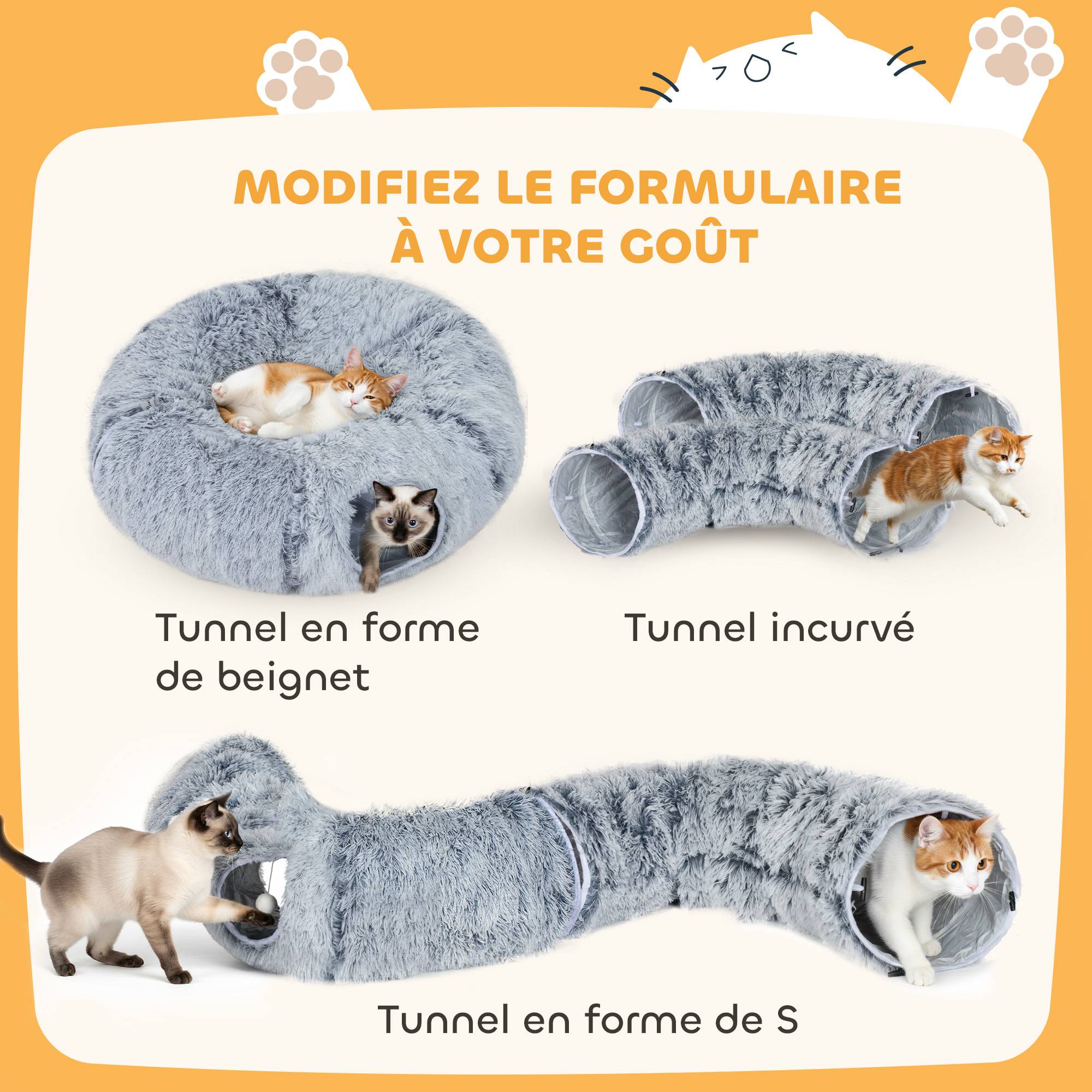 Sans Marque - Tunnel pour Chat Intérieur avec Lit de Chat en Forme de Donut, Coussin Circulaire Lavable, 90x80x27cm, Gris Clair - Image 6
