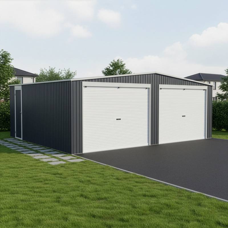 X-Metal - Garage double 32,67m² acier galvanisé anthracite X-Metal avec 2 portes enroulables et visserie inox - Image 1