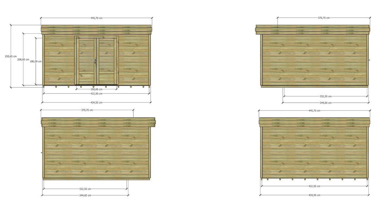 ABRI DE JARDIN bois autoclave 27mm - 4,34x4,34m / 19m2 - Bac acier - Plancher bois - Image 4