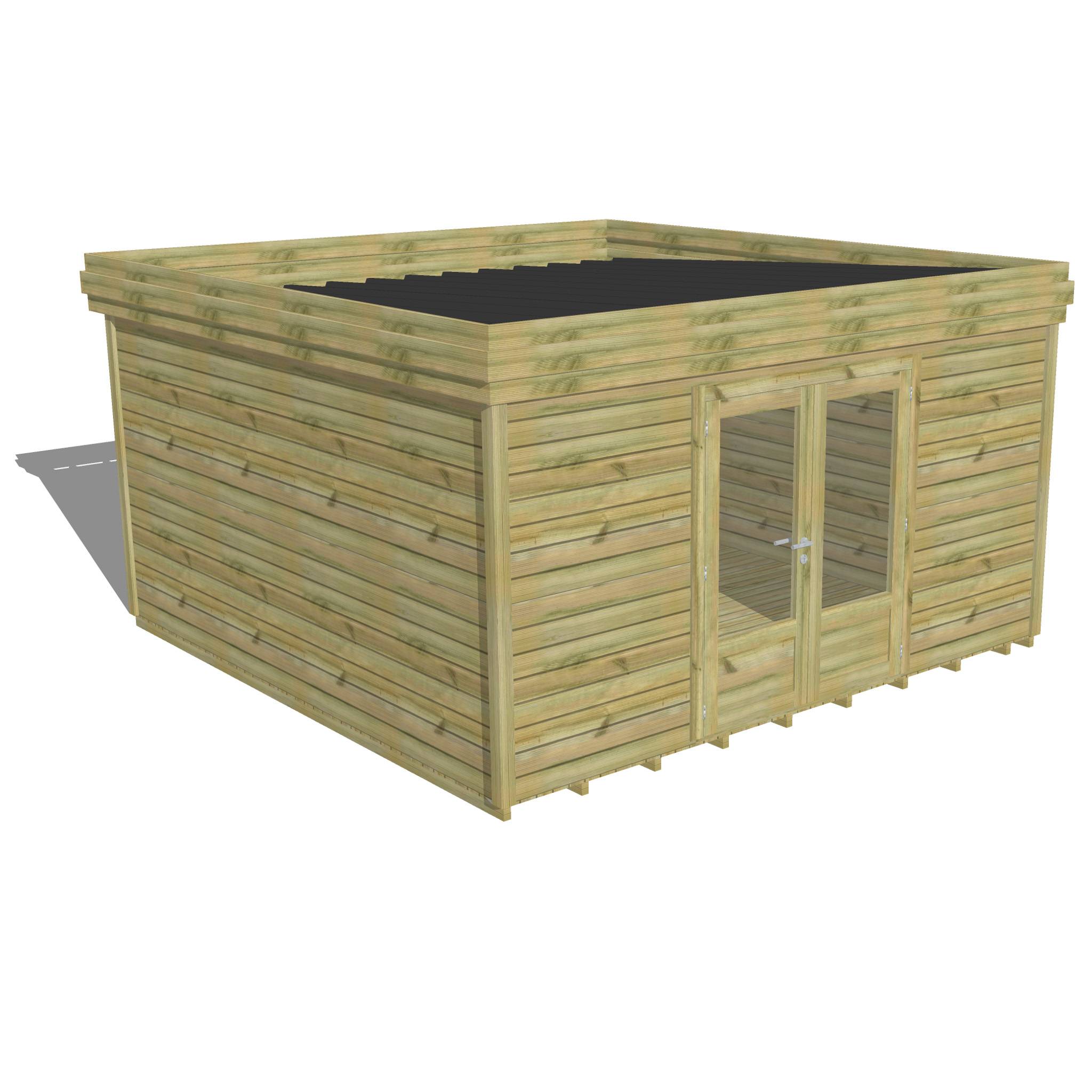 ABRI DE JARDIN bois autoclave 27mm - 4,34x4,34m / 19m2 - Bac acier - Plancher bois - Image 1