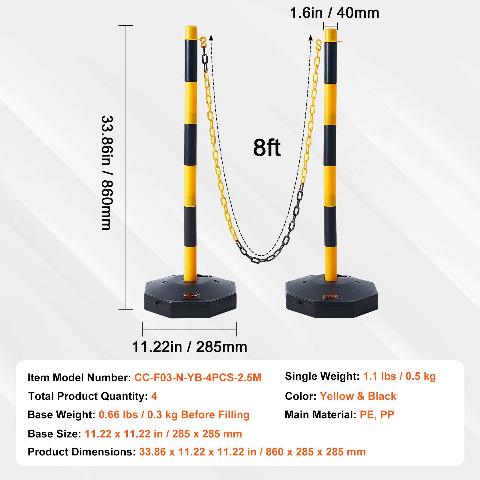 VEVOR 4PCs Poteaux de Signalisation Cône de Signalisation sur Socle Chaîne 2,4 m - Image 7