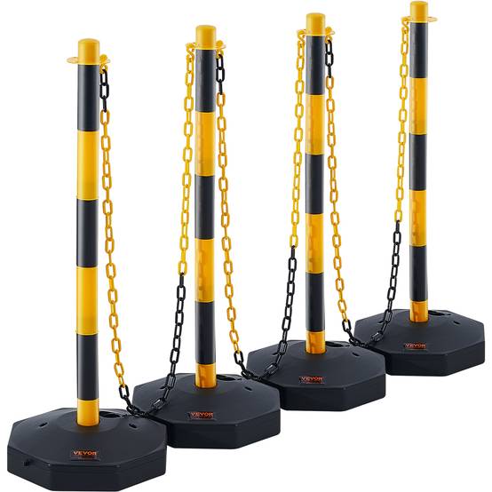 VEVOR 4PCs Poteaux de Signalisation Cône de Signalisation sur Socle Chaîne 2,4 m - Image 1