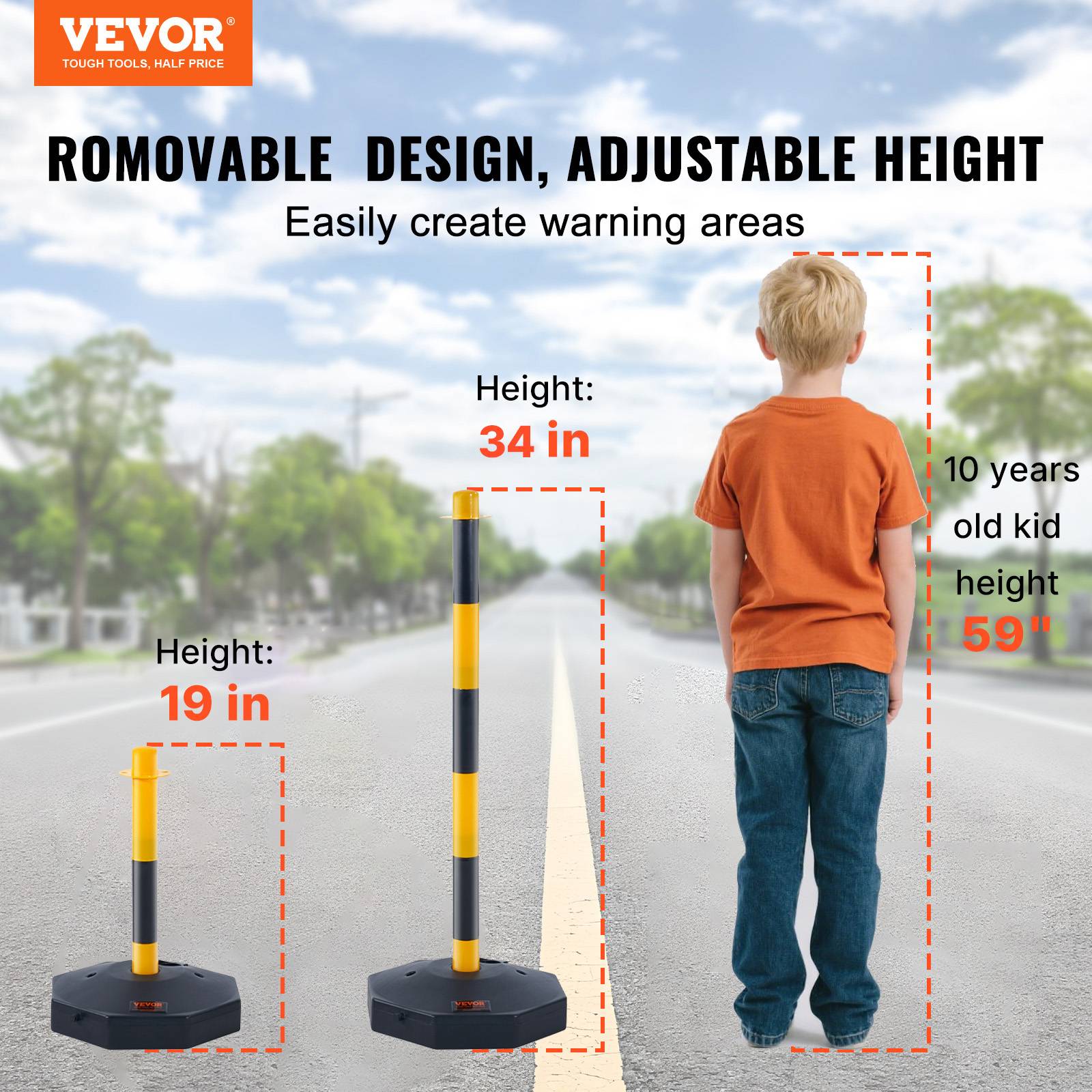 VEVOR 4PCs Poteaux de Signalisation Cône de Signalisation sur Socle Chaîne 2,4 m - Image 2
