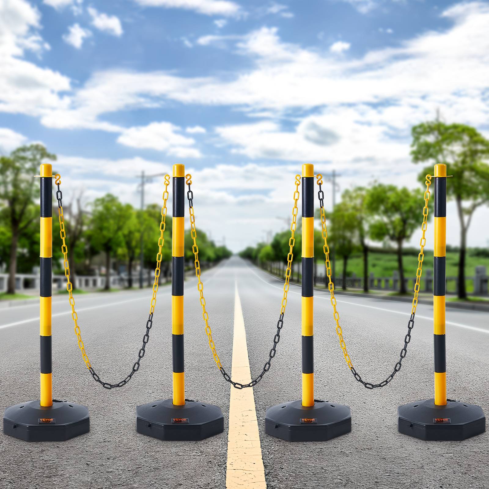 VEVOR 4PCs Poteaux de Signalisation Cône de Signalisation sur Socle Chaîne 2,4 m - Image 8