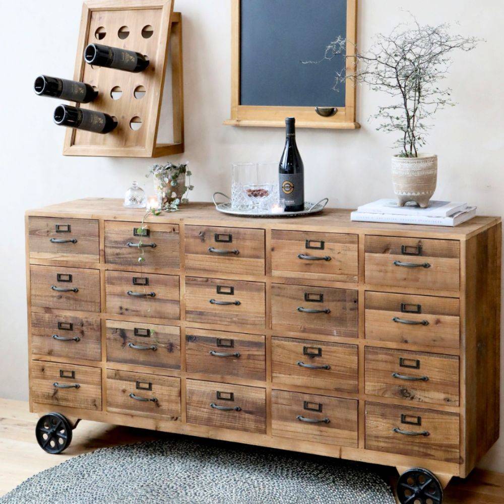 Chemin De Campagne - Comptoir buffet d'épicerie en bois marron et fer noir 156 x38.5 x75 cm Chemin de campagne - Imagen 2