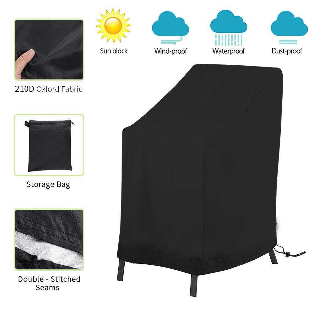 IntiMeg - Housse de Chaise de Jardin,Imperméable Housse de Protection pour Chaises de Jardin Housse pour Fauteuil Empilables,(120 x 65 x 65 x 80cm) - Noir - Image 5