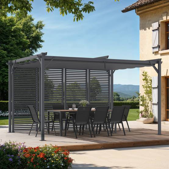 Pergola édition collector persienne toit rétractable 3x4M 4 pans modulables gris anthracite - Image 1