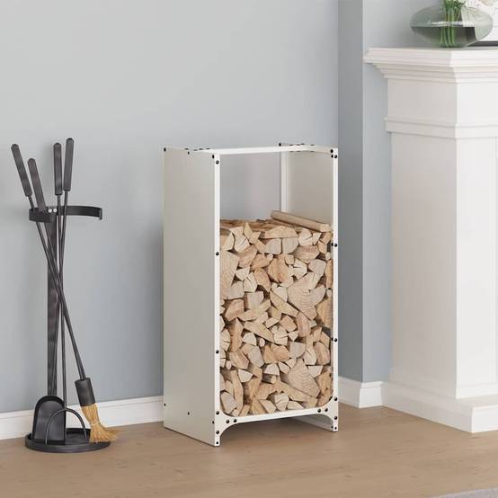 Stockage Bois Vertical en Acier Blanc, Colonne de Rangement 80 cm – ComfortXL Outdoor Living - Image 1