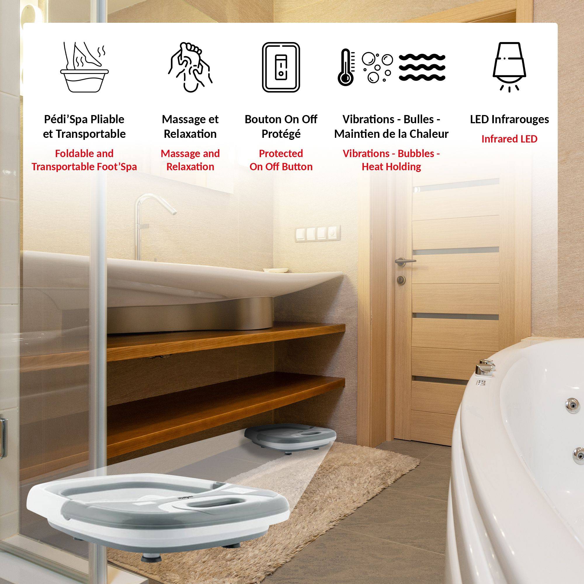 FISHTEC - Bain de Pieds Pliable - Thalasso Relaxante - Massage Bulles et Vibrations - Fonction Chaleur - Idéal Détente - Image 3