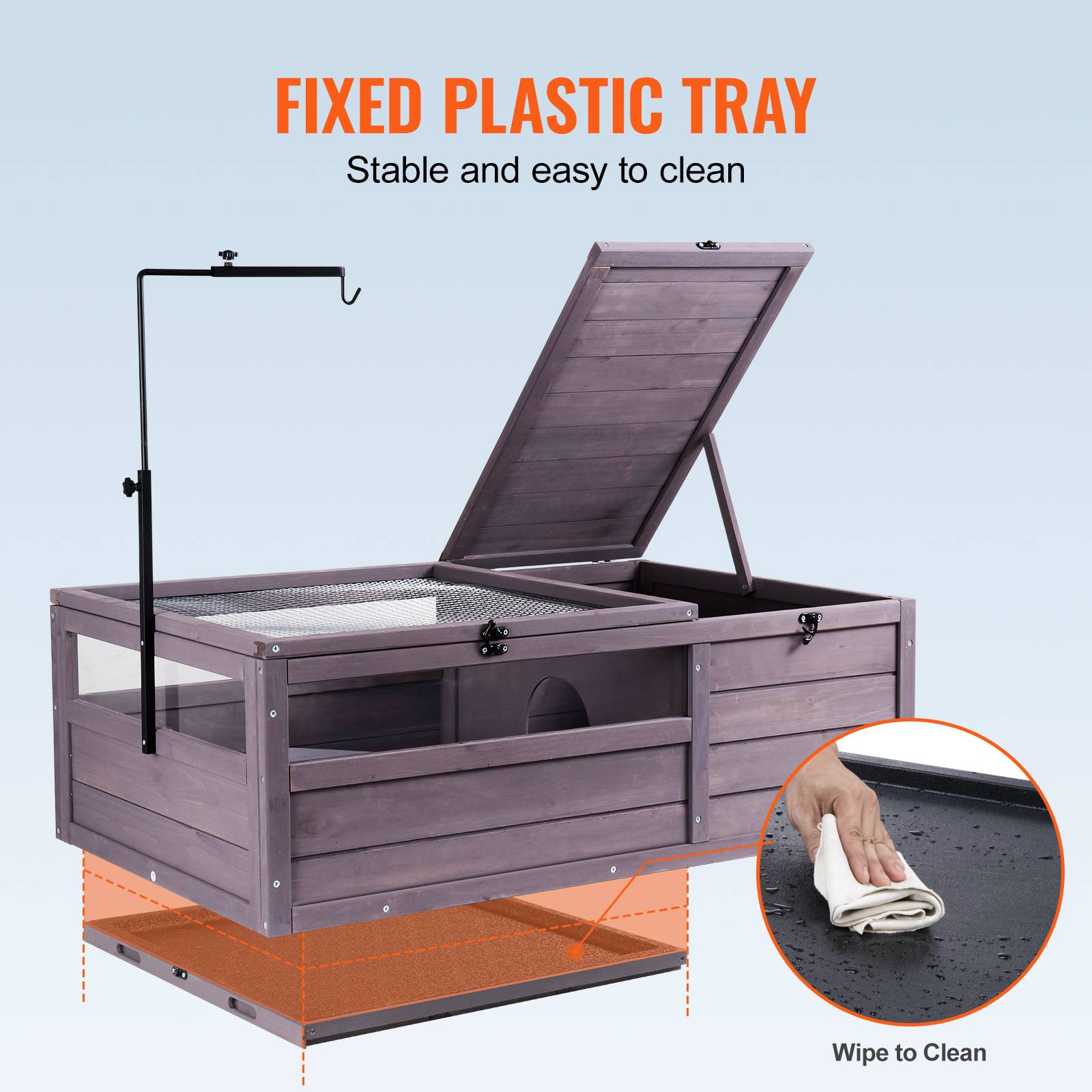 Vevor - VEVOR Habitat tortue bois 96x61x33cm intérieur/extérieur, support lampe réglable, pour reptiles et petits animaux. - Image 5