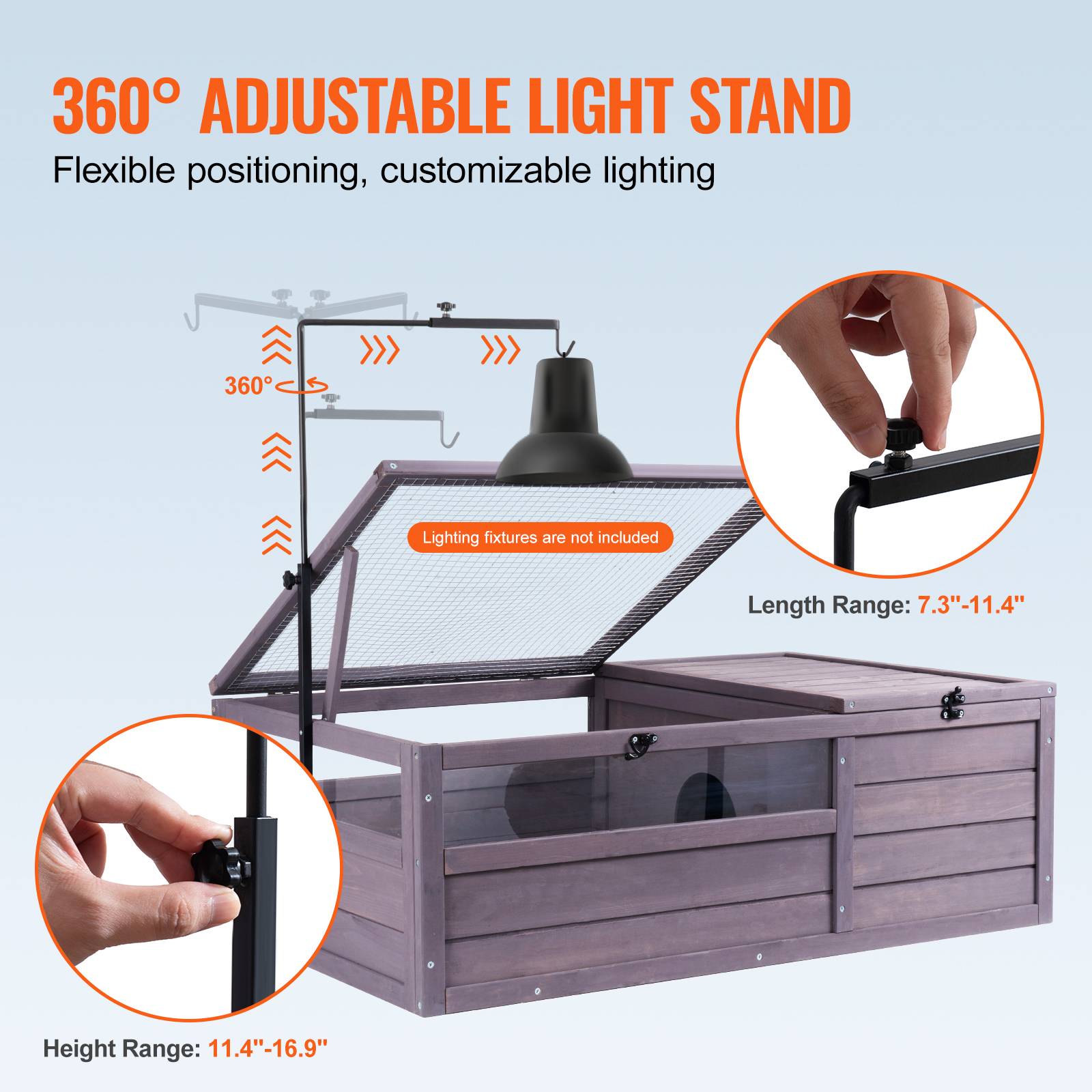 Vevor - VEVOR Habitat tortue bois 96x61x33cm intérieur/extérieur, support lampe réglable, pour reptiles et petits animaux. - Image 3