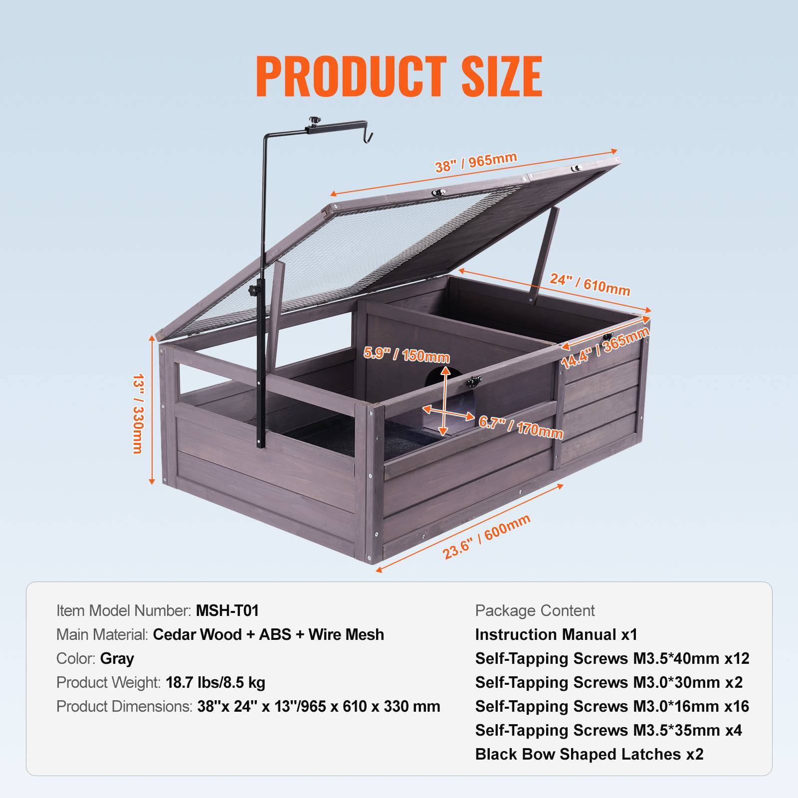 Vevor - VEVOR Habitat tortue bois 96x61x33cm intérieur/extérieur, support lampe réglable, pour reptiles et petits animaux. - Image 7