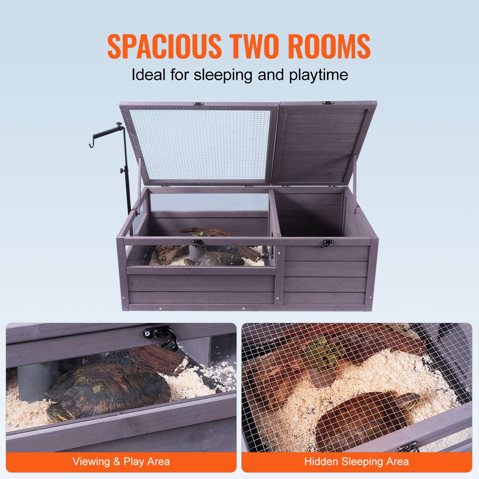 Vevor - VEVOR Habitat tortue bois 96x61x33cm intérieur/extérieur, support lampe réglable, pour reptiles et petits animaux. - Image 4