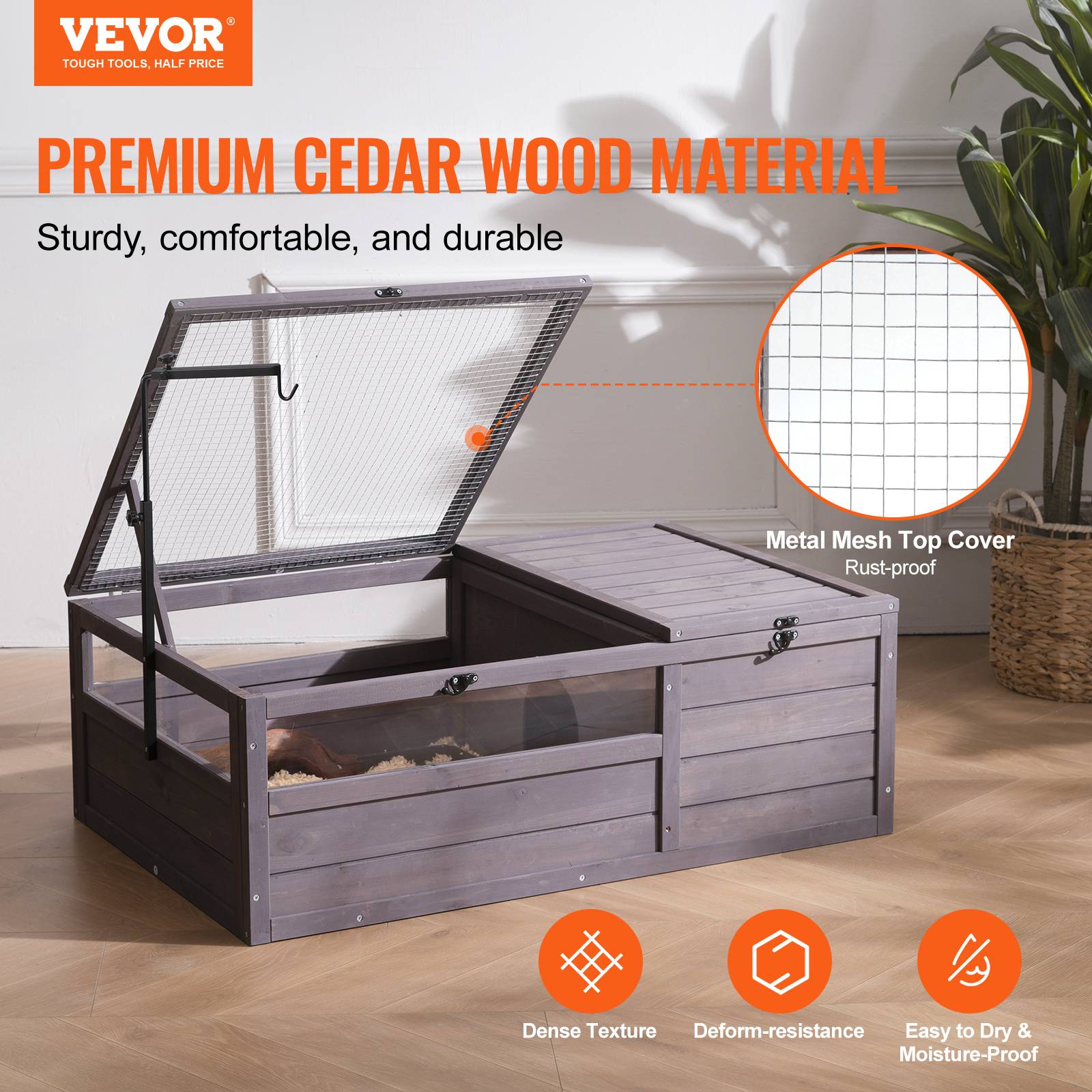 Vevor - VEVOR Habitat tortue bois 96x61x33cm intérieur/extérieur, support lampe réglable, pour reptiles et petits animaux. - Image 2