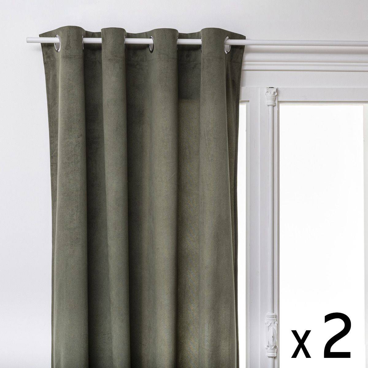 Lot de 2 Rideaux à  œillets 140 x 260 cm Lilou Vert Kaki - Image 1