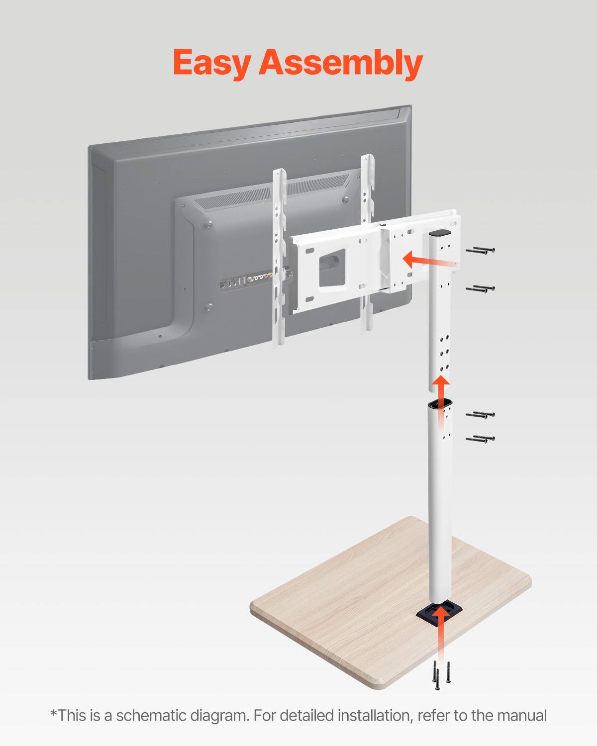 VEVOR Support TV à roulettes pour écrans 81-178cm, rotation 25°, hauteur réglable, charge 45kg, VESA 600x400mm. - Image 6