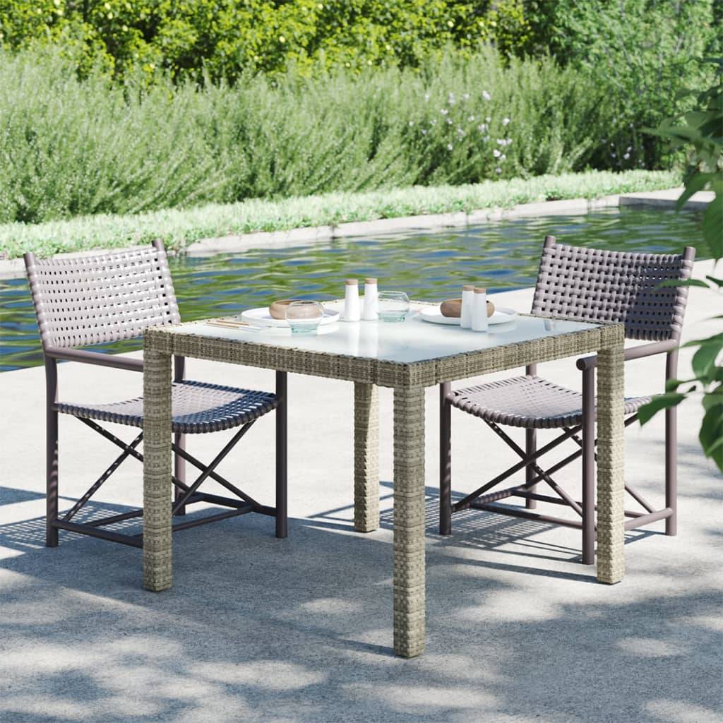 Table de jardin résine tressée gris verre trempé 90 x 90 x 75 cm, Poids :20kg - PANGIVO - Image 1