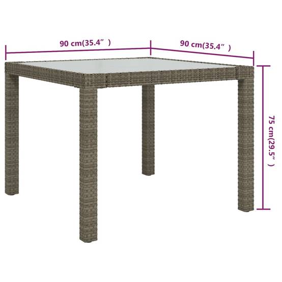 Table de jardin résine tressée gris verre trempé 90 x 90 x 75 cm, Poids :20kg - PANGIVO - Image 5