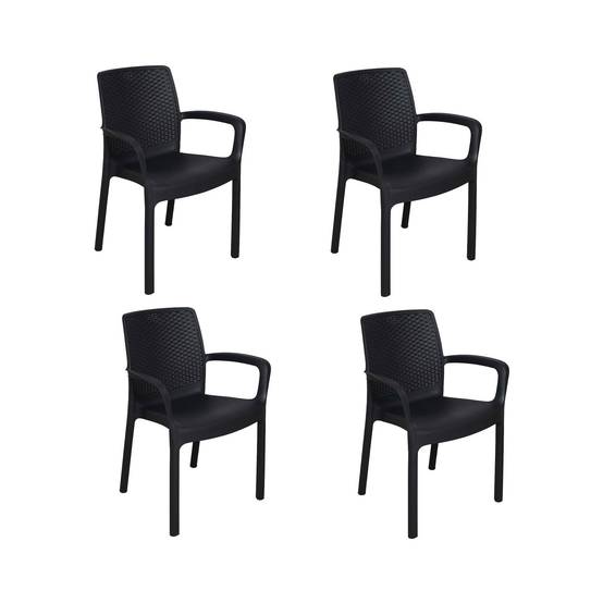 Dmora - Lot de 4 chaises d'extérieur Dnardin, Sièges de jardin, Chaise de table à manger, Fauteuil d'extérieur effet rotin, 54x60h82 cm, Anthracite - Dmora - Image 1