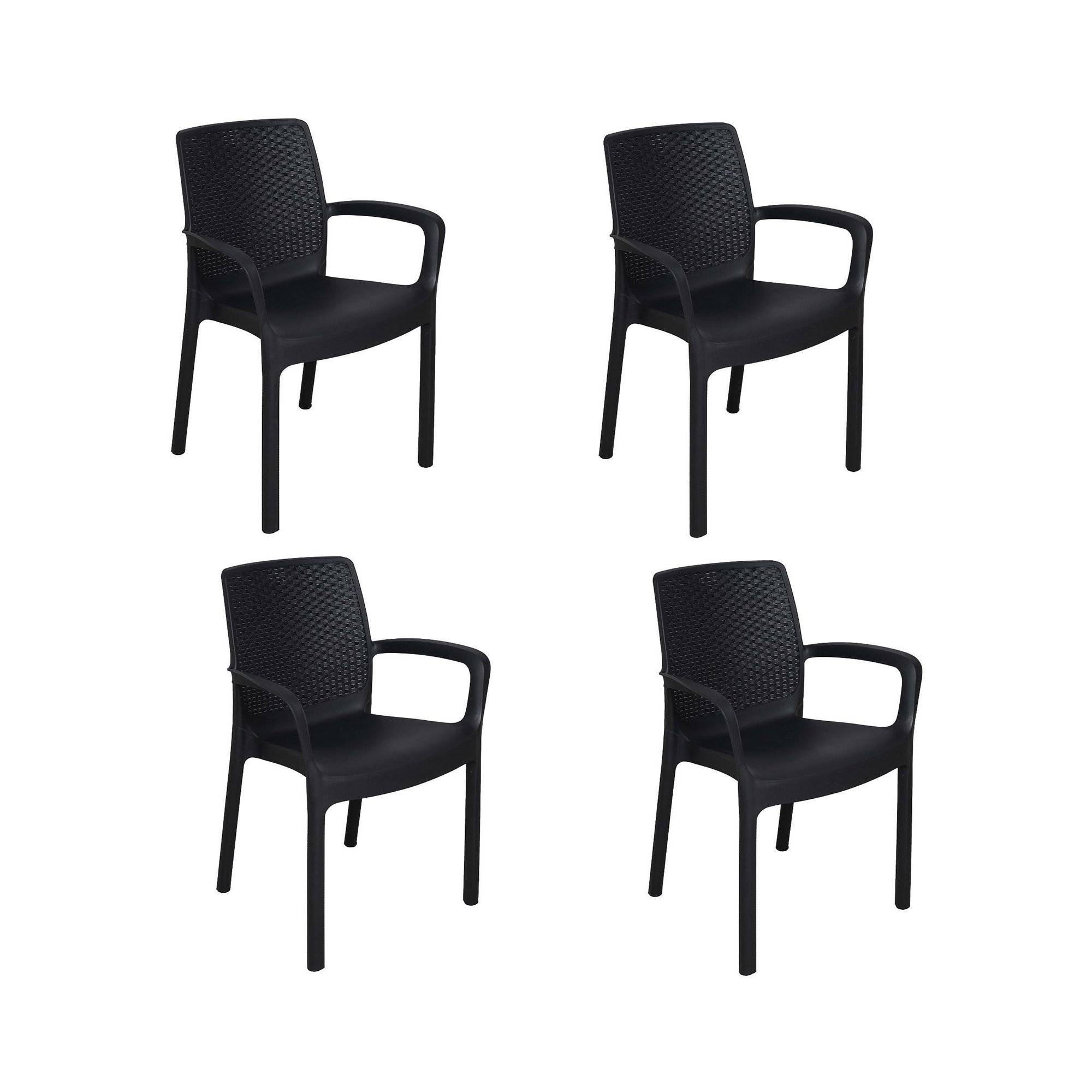 Dmora - Lot de 4 chaises d'extérieur Dnardin, Sièges de jardin, Chaise de table à manger, Fauteuil d'extérieur effet rotin, 54x60h82 cm, Anthracite - Dmora - Image 1