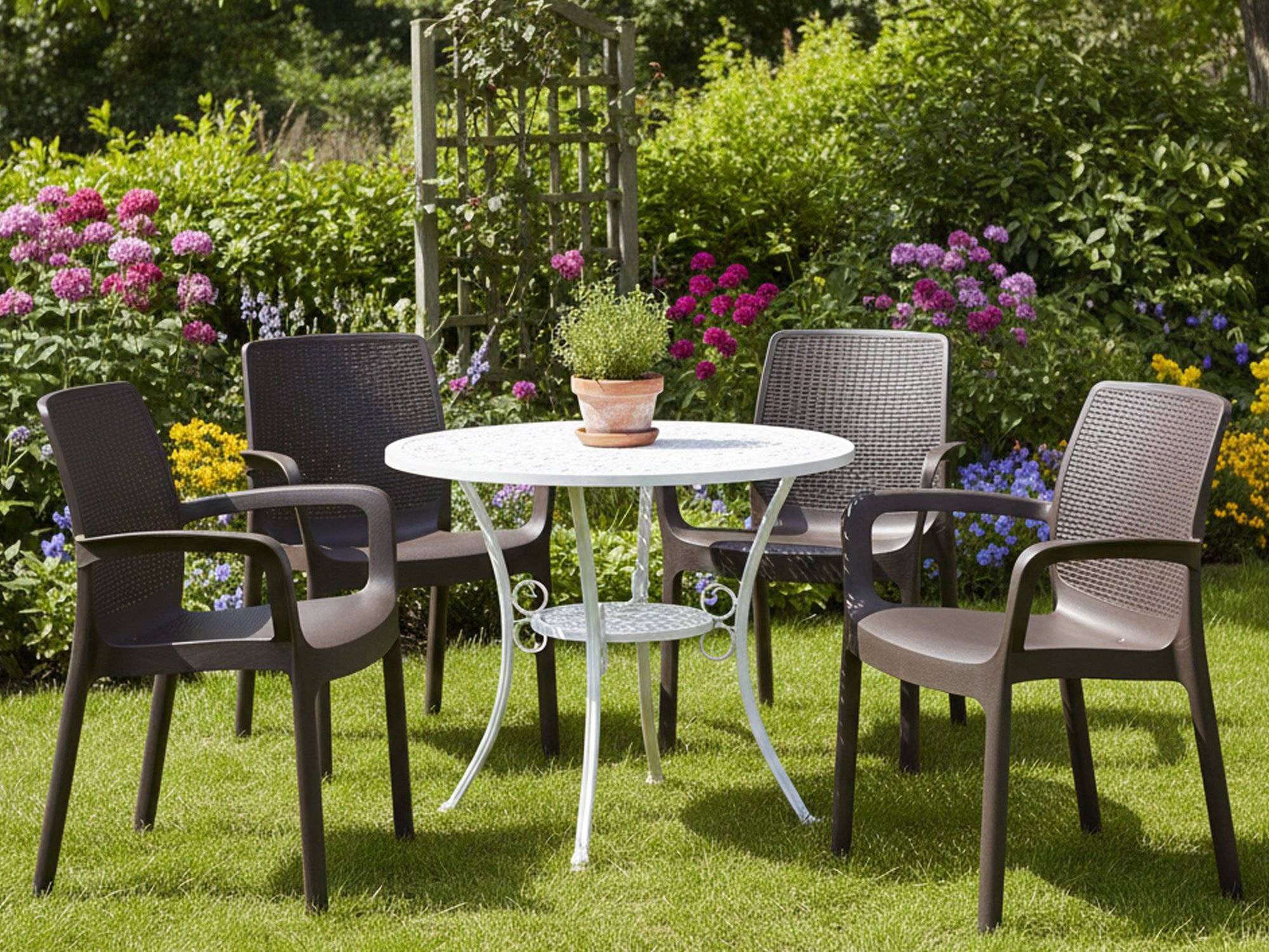 Dmora - Lot de 4 chaises d'extérieur Dnardin, Sièges de jardin, Chaise de table à manger, Fauteuil d'extérieur effet rotin, 54x60h82 cm, Anthracite - Dmora - Imagen 4