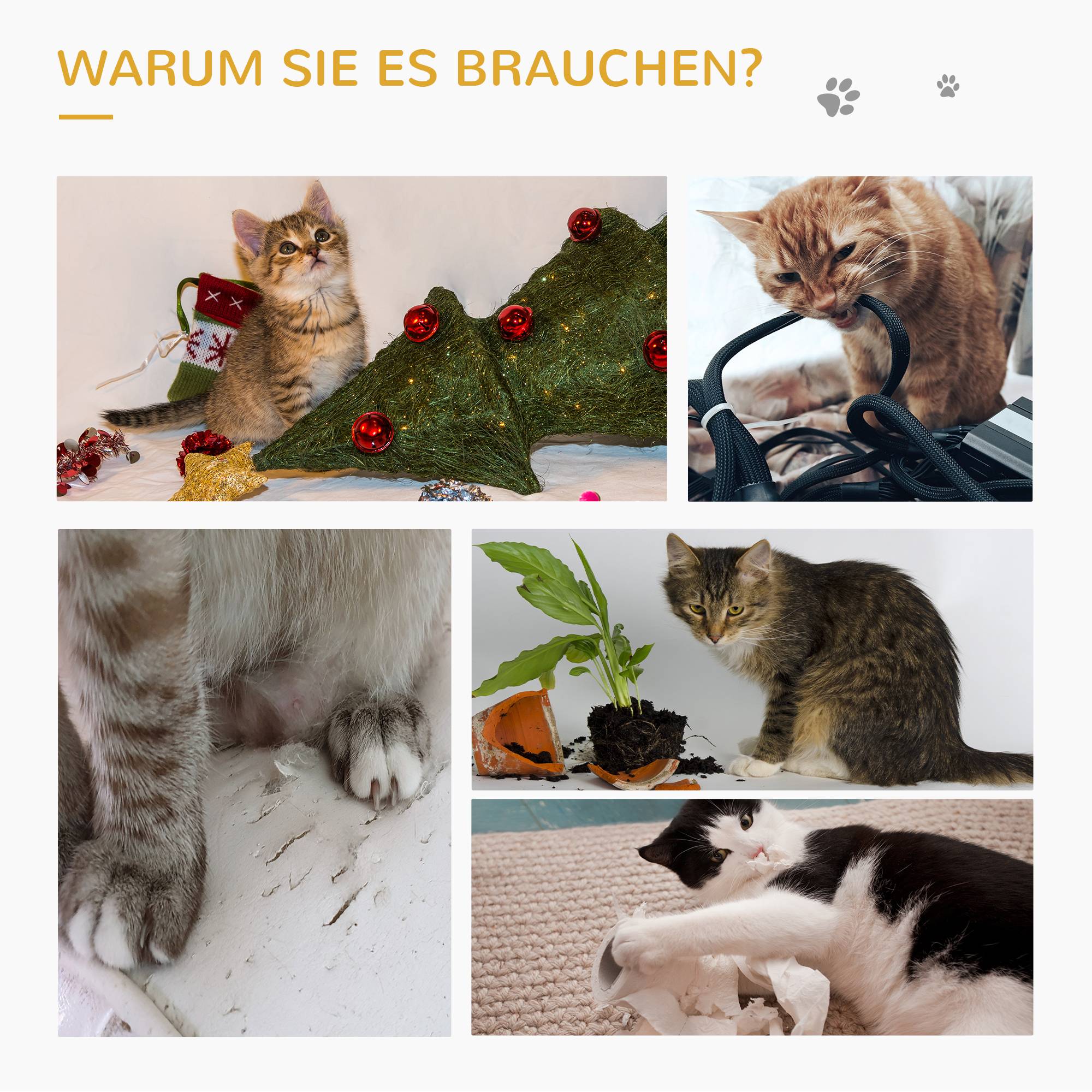 Arbre à Chat Multi-Niveaux 57 cm avec Grotte, Plateforme de Repos et Balle de Jeu, Centre d’Activités pour Petits Chats, Gris Clair - Image 6