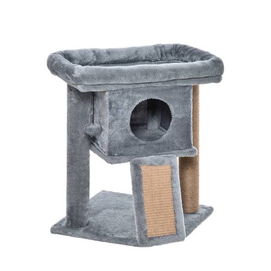 Arbre à Chat Multi-Niveaux 57 cm avec Grotte, Plateforme de Repos et Balle de Jeu, Centre d’Activités pour Petits Chats, Gris Clair - Image 1